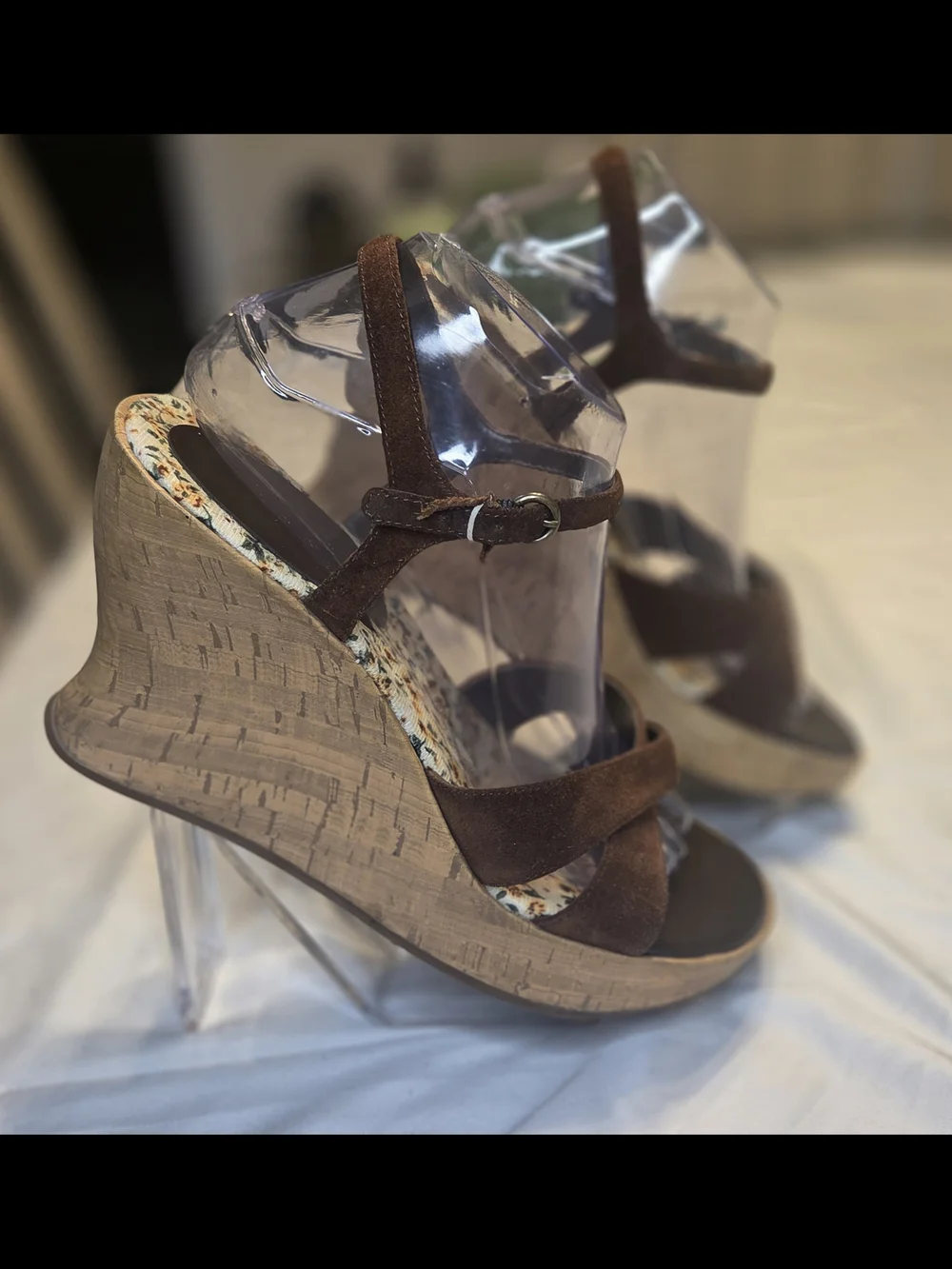 Nine & Co. Brown Suede Floral Wedge Sandals Size 9M Cottagecore Boho